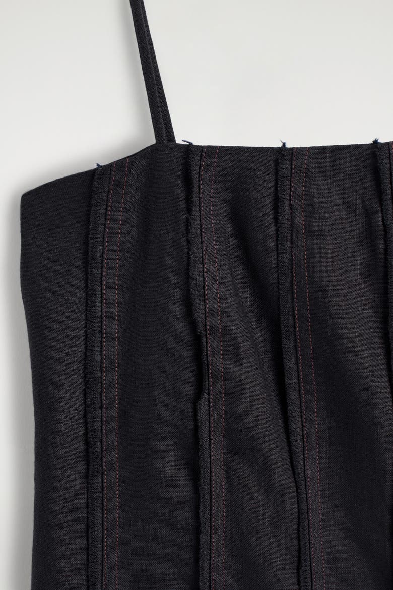 Sculpted Pleated Linen Romper, Alternate, color, BLACK