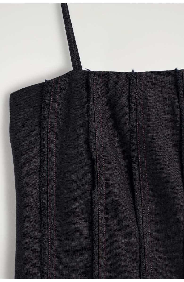 COS Sculpted Pleated Linen Playsuit, Alternate, color, Black