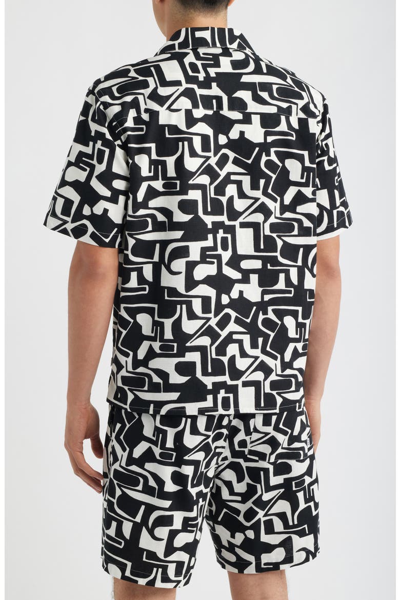 Didicot Squiggle Geo Cotton Camp Shirt, Alternate, color, BLACK / ECRU