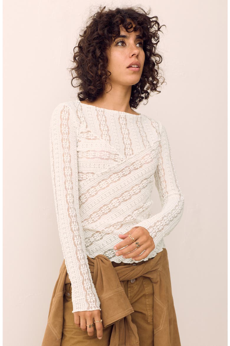 Lace Long Sleeve Top, Alternate, color, CREAM