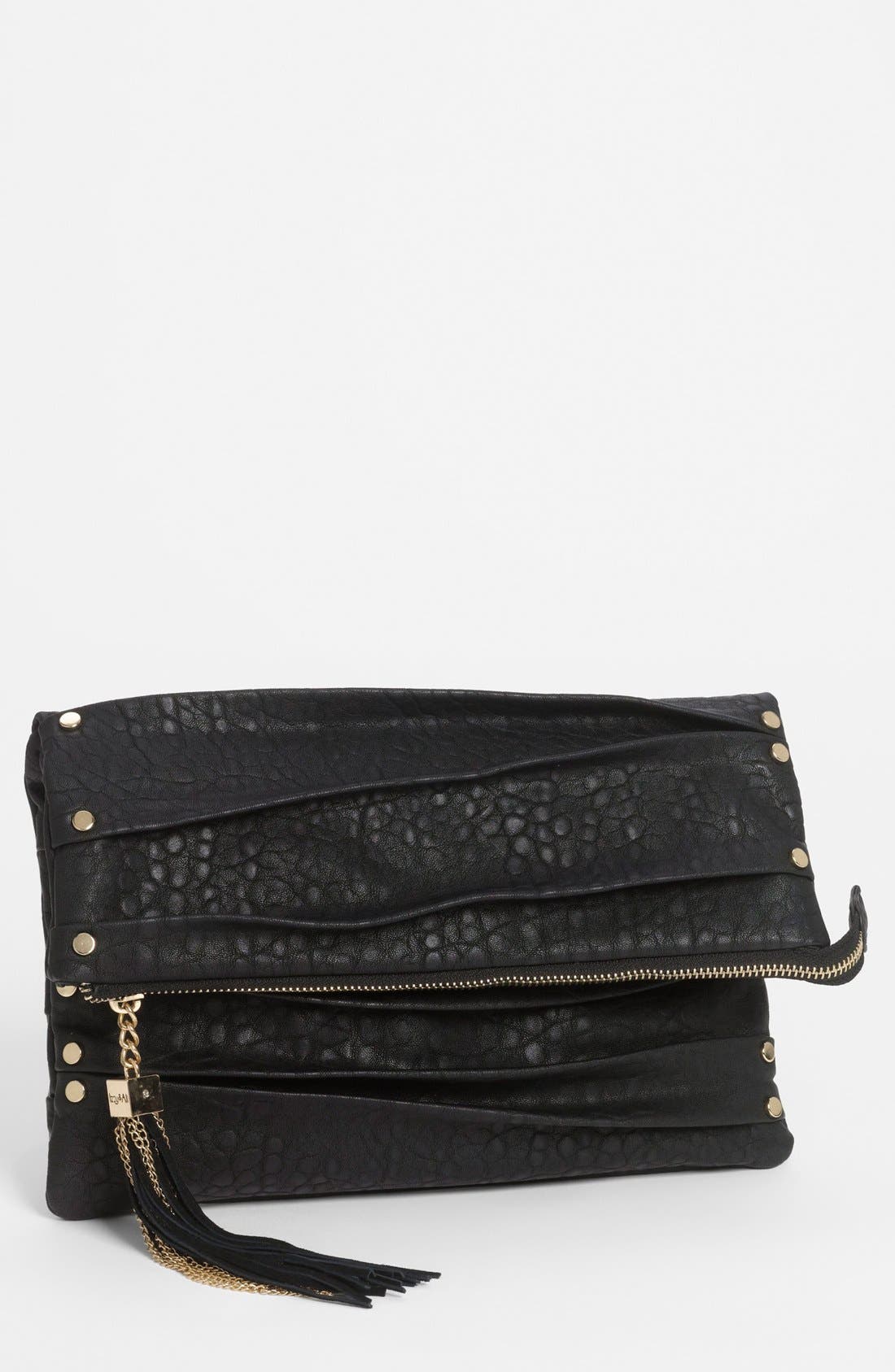 'Sophie' Foldover Clutch, Main, color, BLACK
