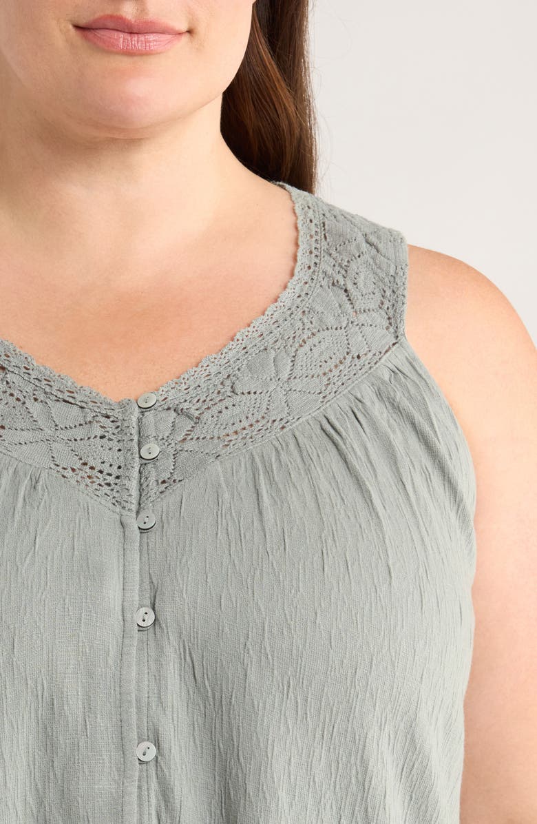 Lucky Brand Lace Trim Sleeveless Top, Alternate, color, Green Bay