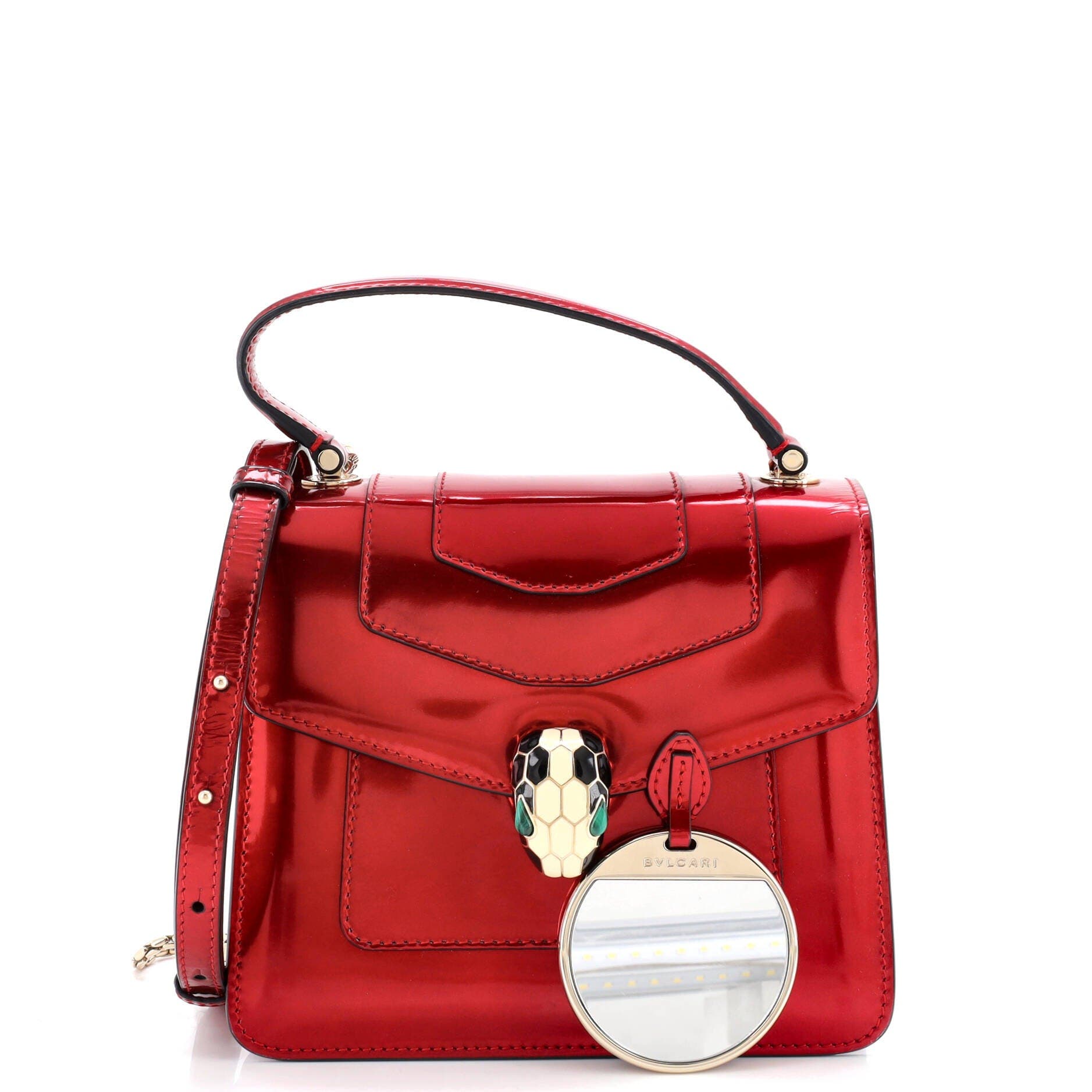 Serpenti Top Handle Bag Patent Small, Alternate, color, Red