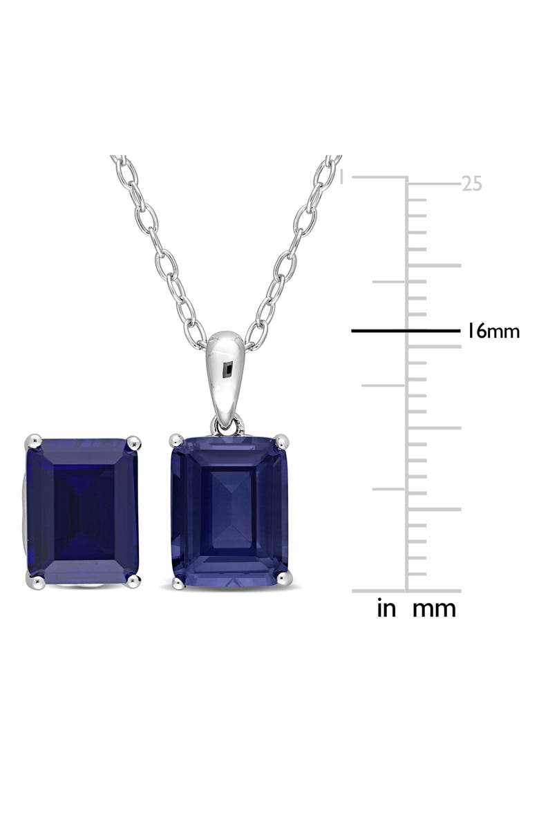 DELMAR Emerald Cut Lab Created Sapphire Pendant Necklace & Stud Earrings Set, Alternate, color, Blue
