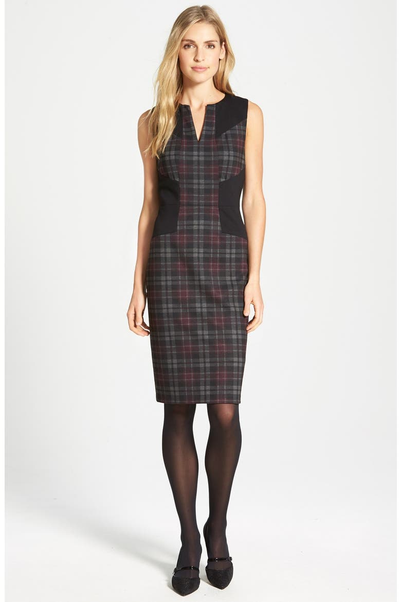 'Aubrey' Colorblock Plaid Sheath Dress, Alternate, color, MULTI