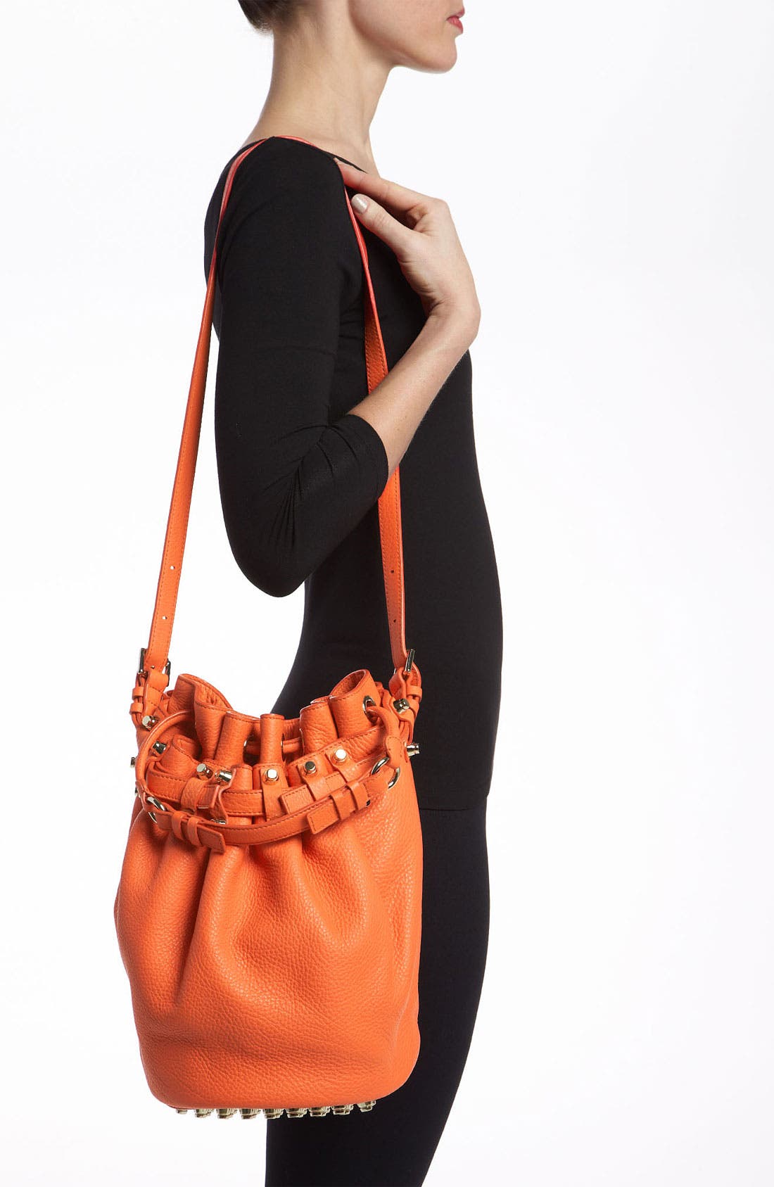 'Diego - Pale Gold' Leather Bucket Bag, Alternate, color, TANG/ PALE GOLD