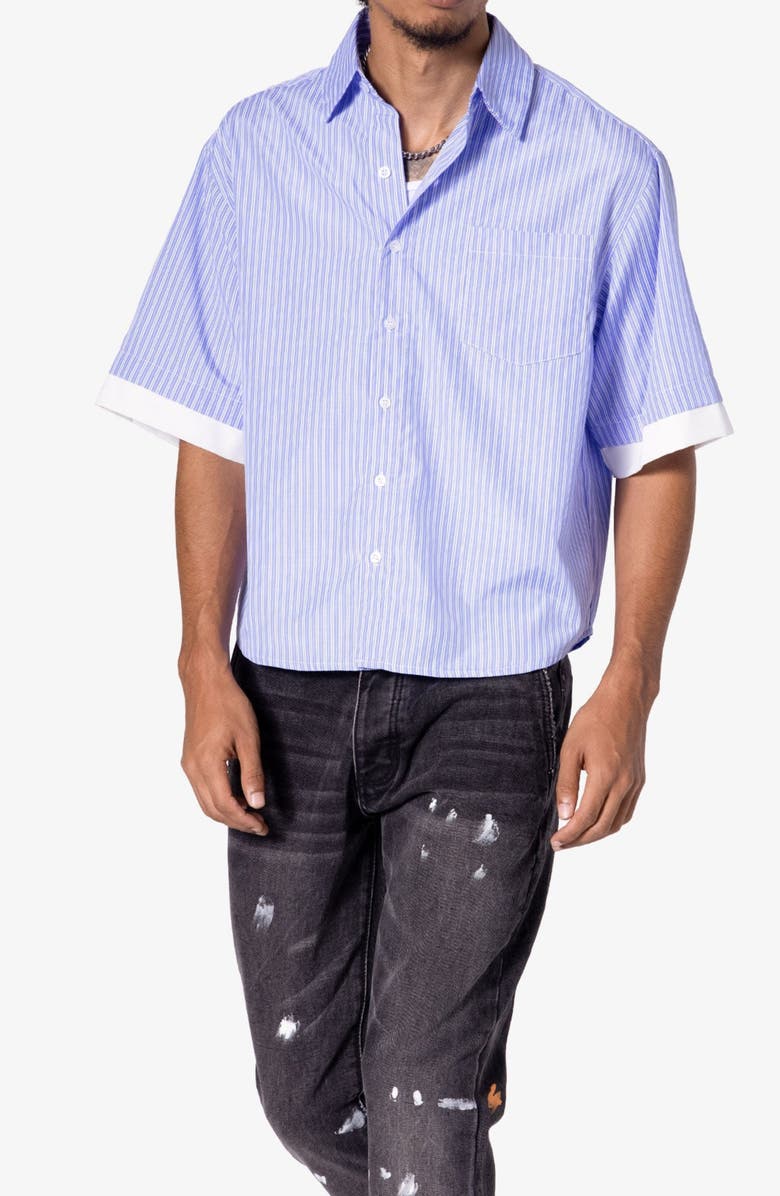 mnml Layered Stripe Cotton Button-Up Shirt, Alternate, color, Blue