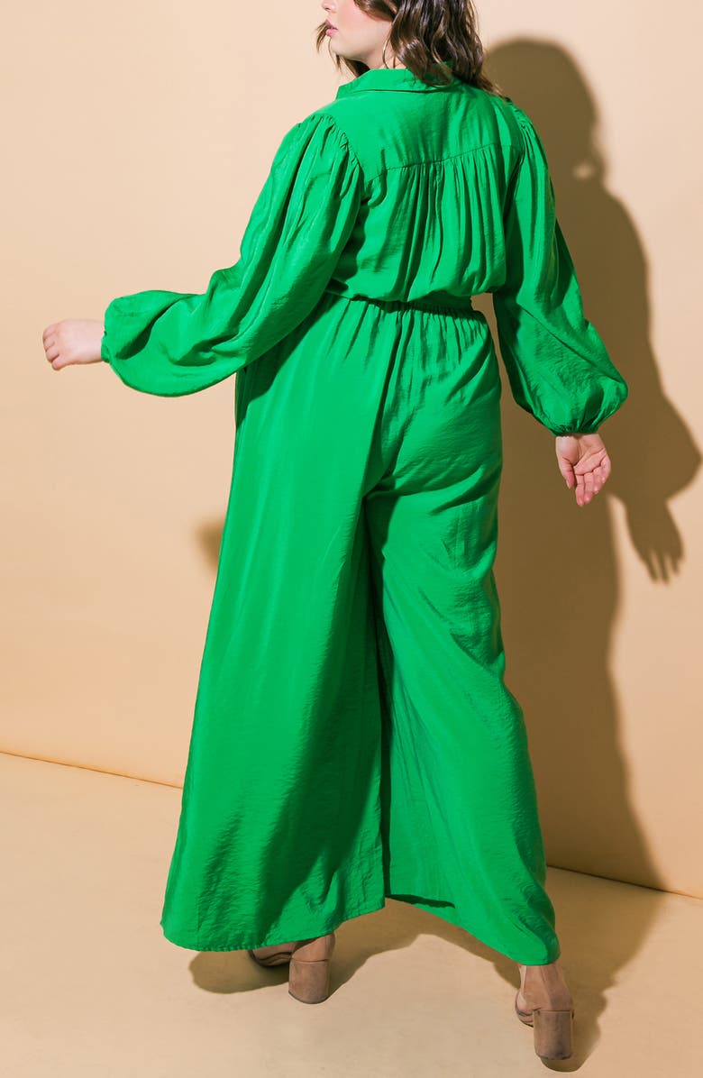 FLYING TOMATO Long Sleeve Solid Woven Jumpsuit, Alternate, color, Green