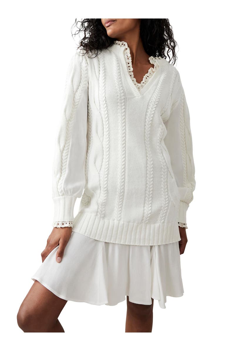 MINT VELVET Cable Knit Gathered Hem Mini Dress, Alternate, color, Ivory