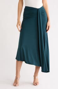 Renee C Draped Asymmetric Midi Skirt