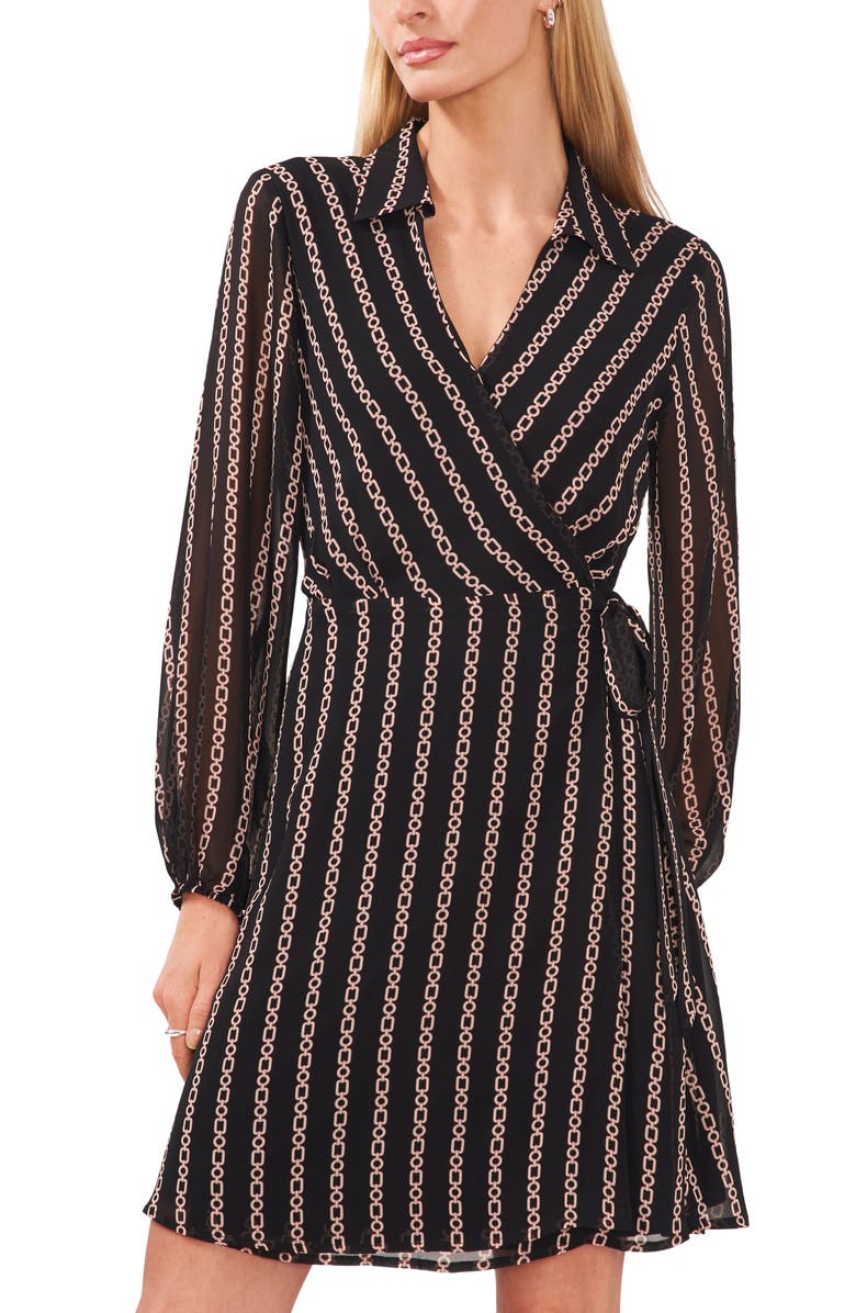 Halogen<sup>®</sup> Chain Print Faux Wrap Shirtdress, Alternate, color, 