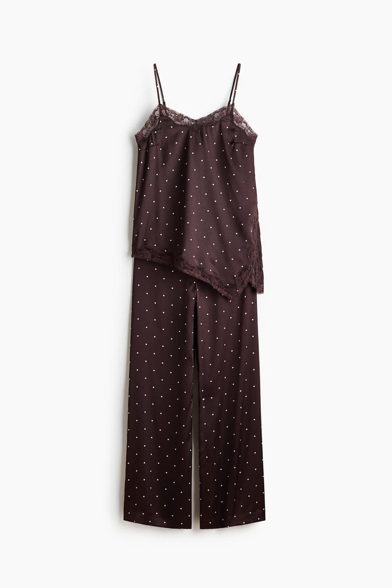 Satin Pyjamas, Alternate, color, Dark brown/polka dot