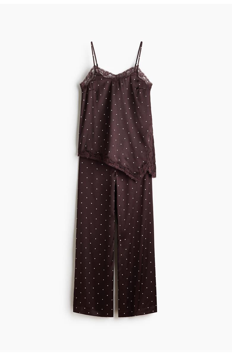 H&M Satin Pyjamas, Alternate, color, Dark Brown/Polka Dot