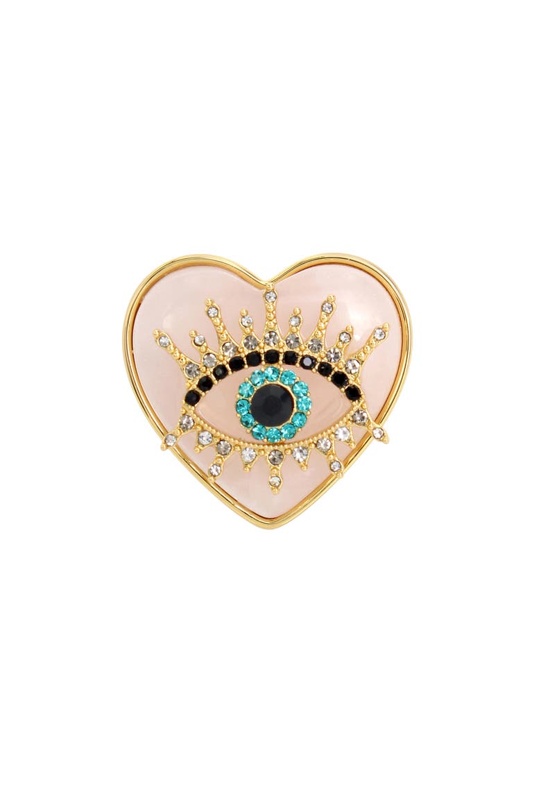 Evil Eye Quartz Heart Cocktail Ring, Alternate, color, PINK