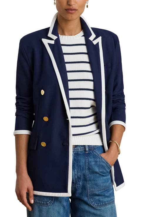 Tahir Double Breasted Piqué Knit Blazer (Petite)