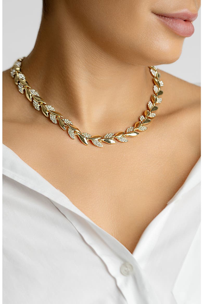Crystal Leaf Necklace, Alternate, color, GOLD