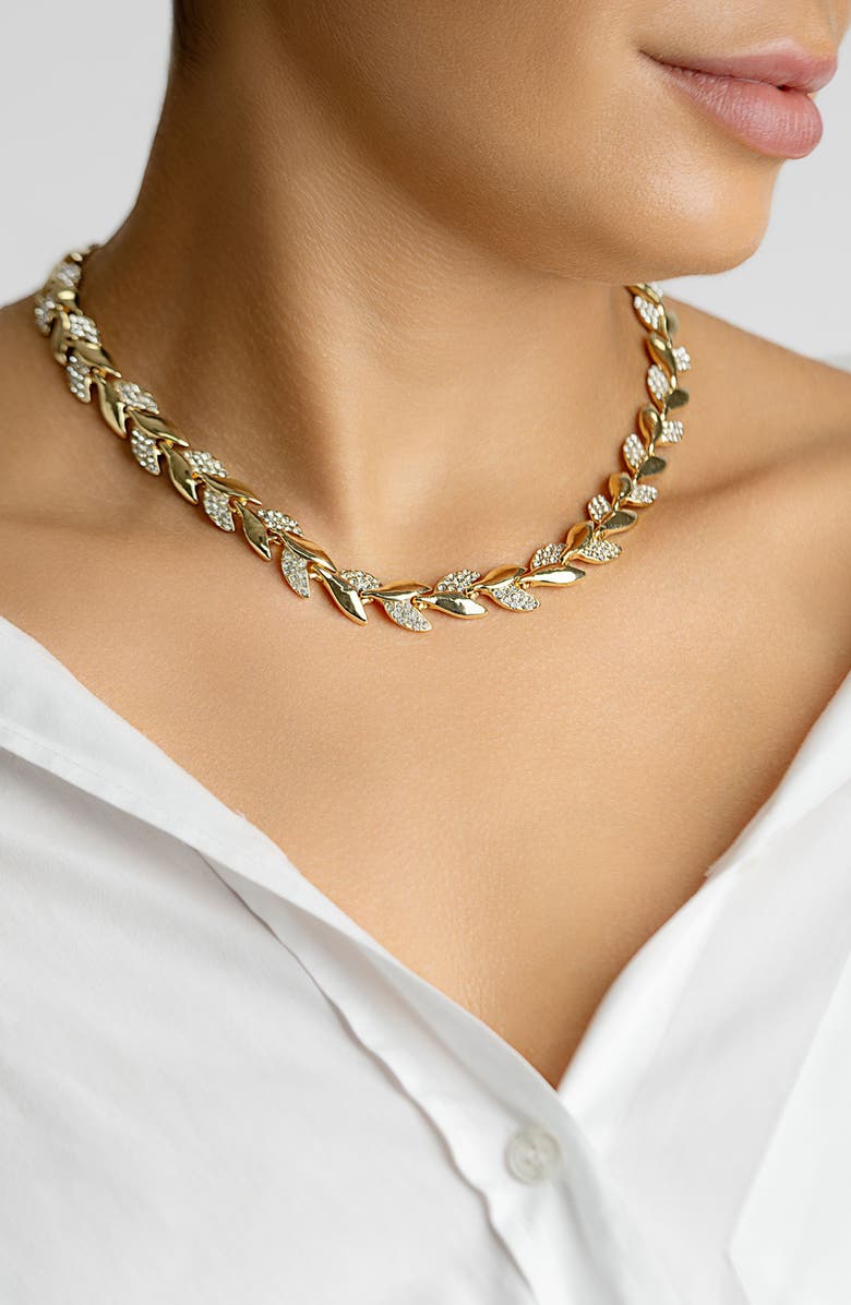 Adornia Crystal Leaf Necklace, Alternate, color, Gold