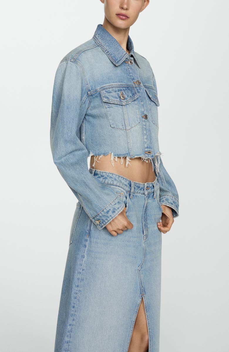 MANGO Frayed Denim Maxi Skirt, Alternate, color, 