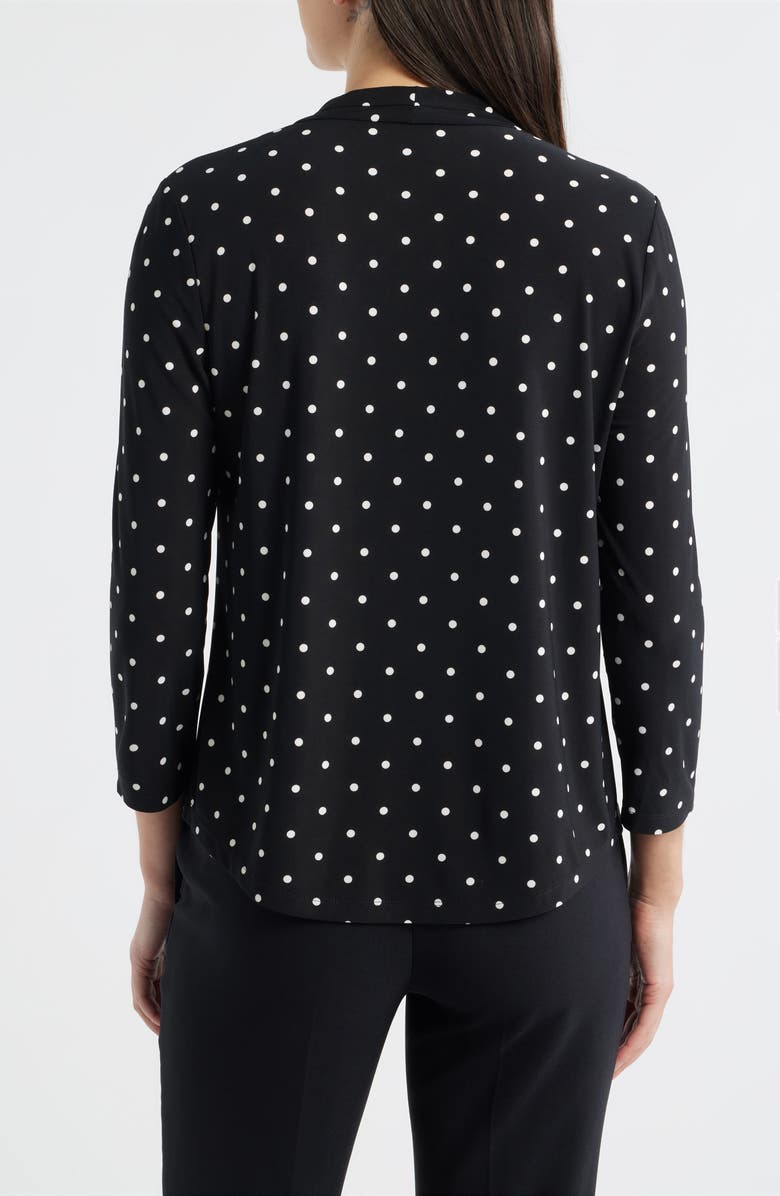 AK ANNE KLEIN Print Pleat Three-Quarter Sleeve Top, Alternate, color, Anne Black/ White Dove