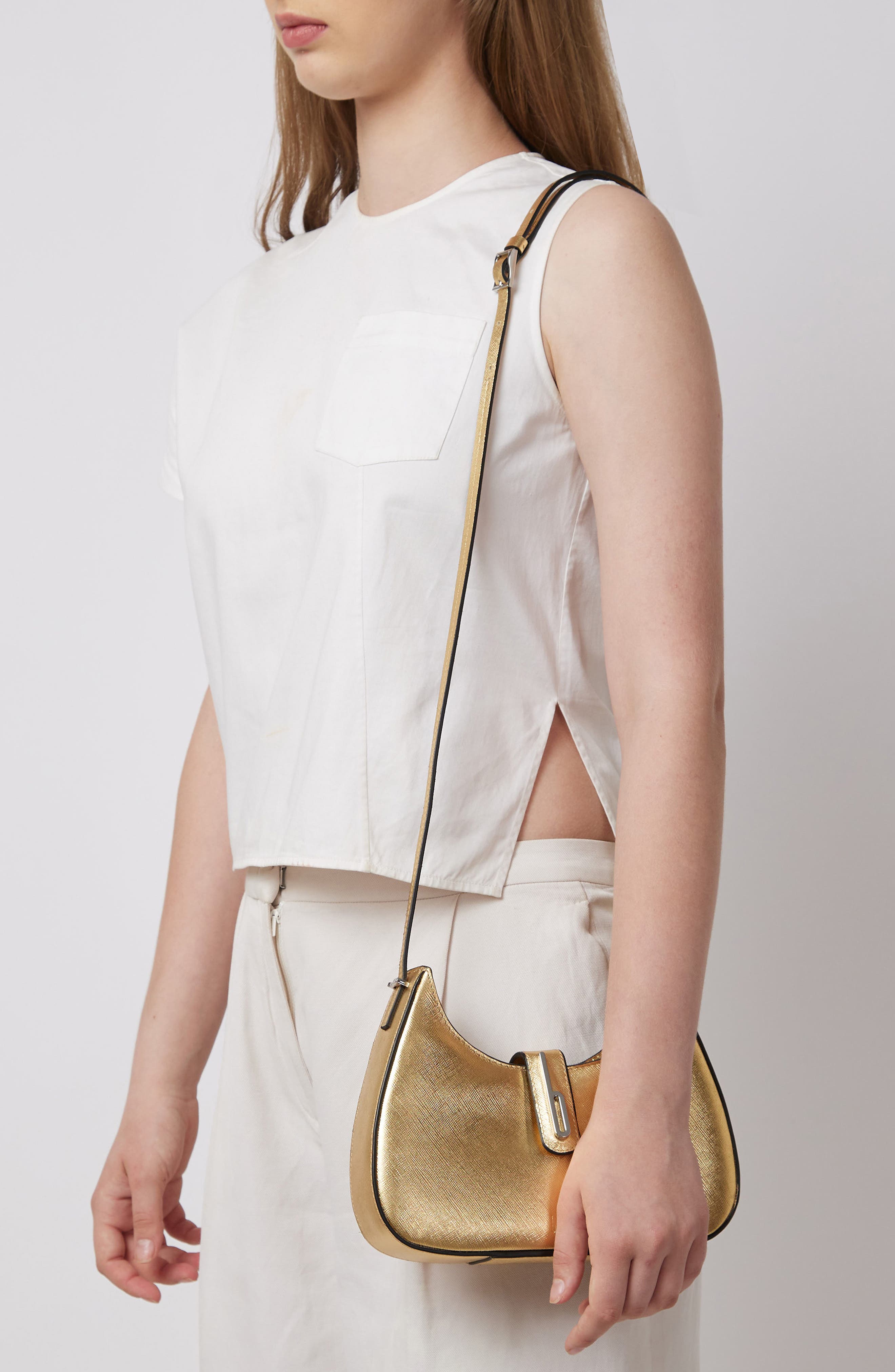Mini Leena Metallic Leather Crossbody Bag, Alternate, color, GOLD