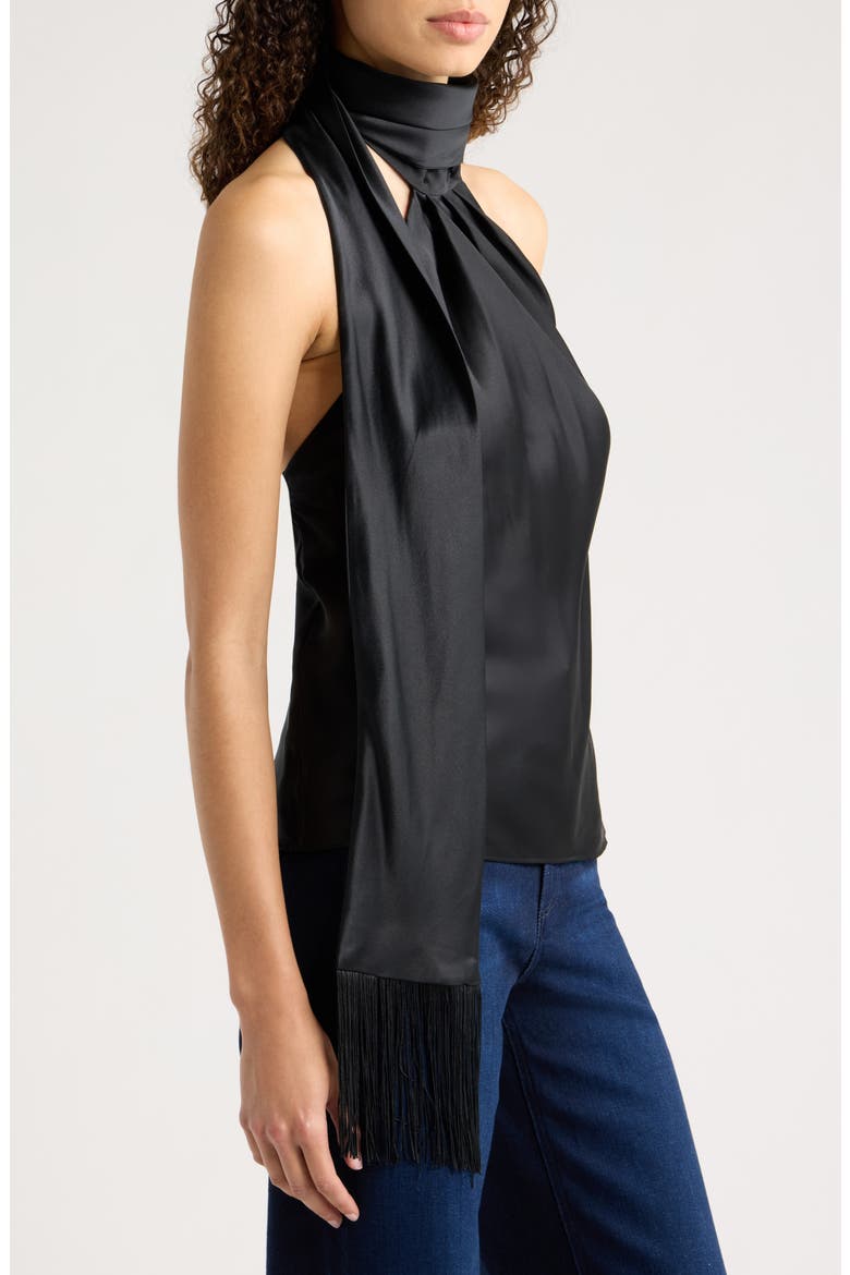 Sabi Scarf Fringe Sleeveless Silk Top, Alternate, color, BLACK