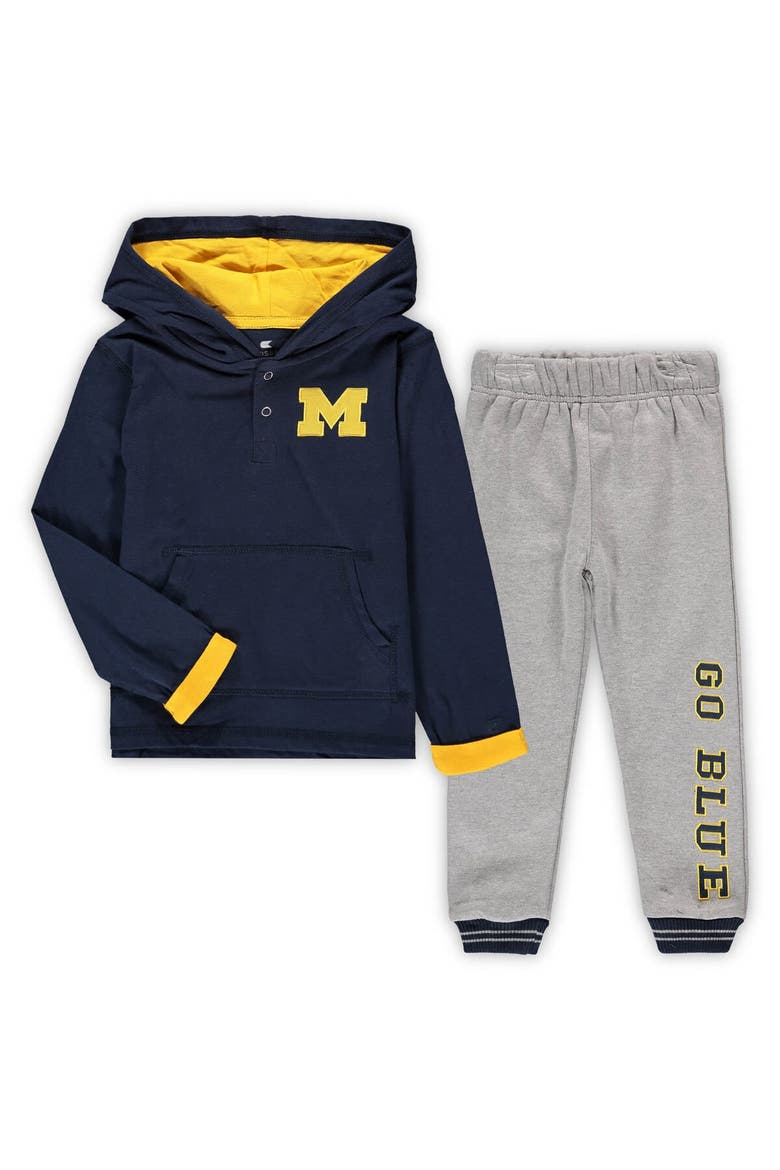 Toddler Colosseum Navy/Heathered Gray Michigan Wolverines Poppies Hoodie and Sweatpants Set, Main, color, Navy