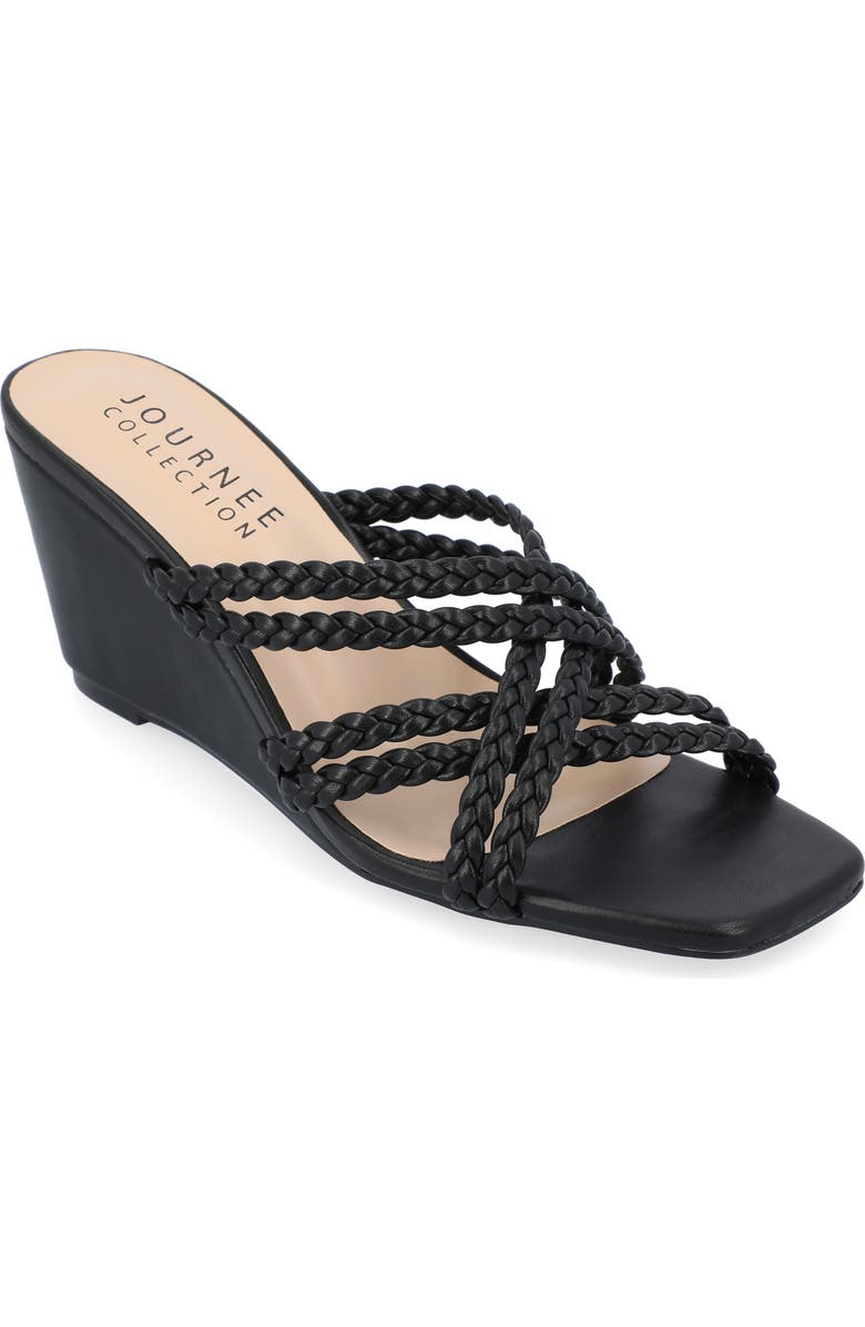 Journee Collection Baylen Braided Strappy Wedge Sandal, Main, color, Black