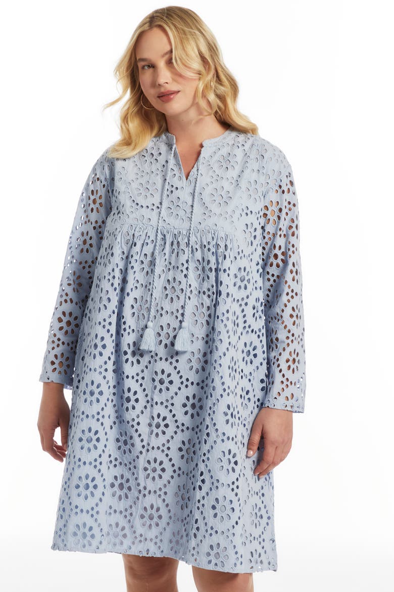 Eyelet Midi Shirtdress (plus), Alternate, color, ZEN BLUE