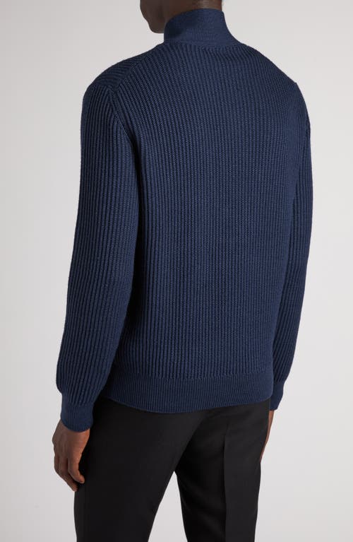 Tom Ford Slim-fit Shawl-collar Ribbed Merino Wool-blend Half-placket Sweater In Hb806 Space Blue