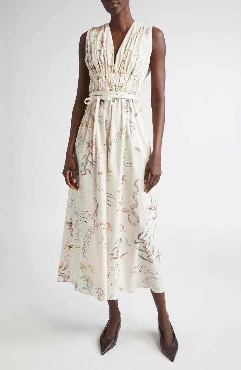 Altuzarra Sybbeline Long Sleeve Silk Georgette Maxi Dress, Alternate, color, Ivory Figurative Tattoo