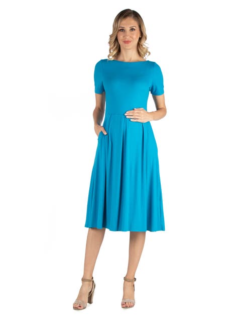 Maternity Midi Dress with Short Sleeve and Pocket Detail