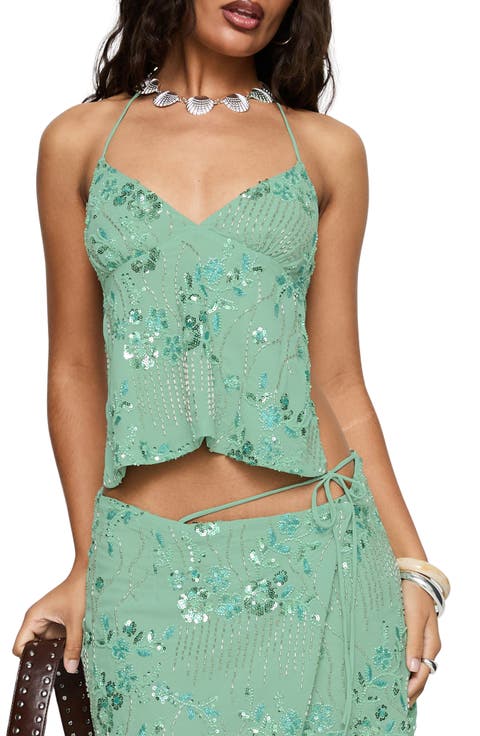 What a Coincidence Sequin Beaded Open Back Halter Top