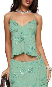 Princess Polly What a Coincidence Sequin Beaded Open Back Halter Top