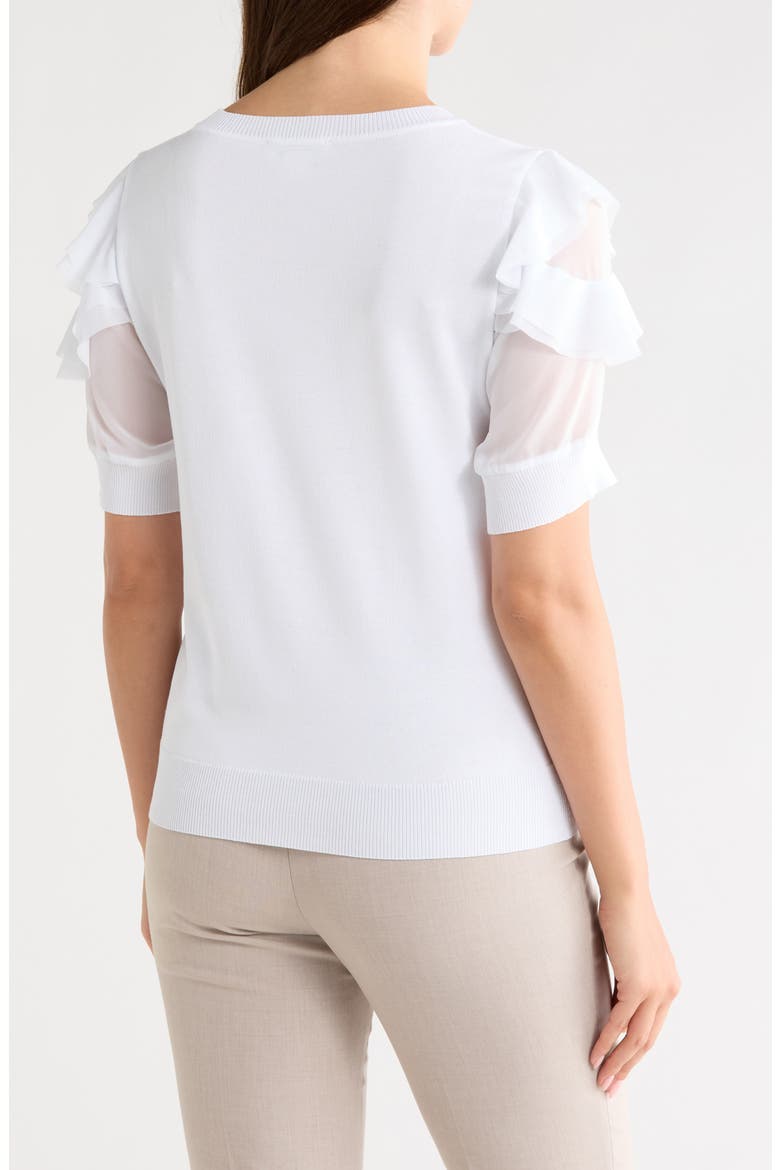 Ruffle Short Sleeve Mixed Media Sweater, Alternate, color, WHITE