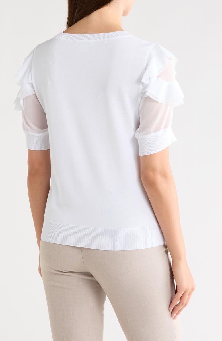 Nanette Lepore Ruffle Short Sleeve Mixed Media Sweater, Alternate, color,