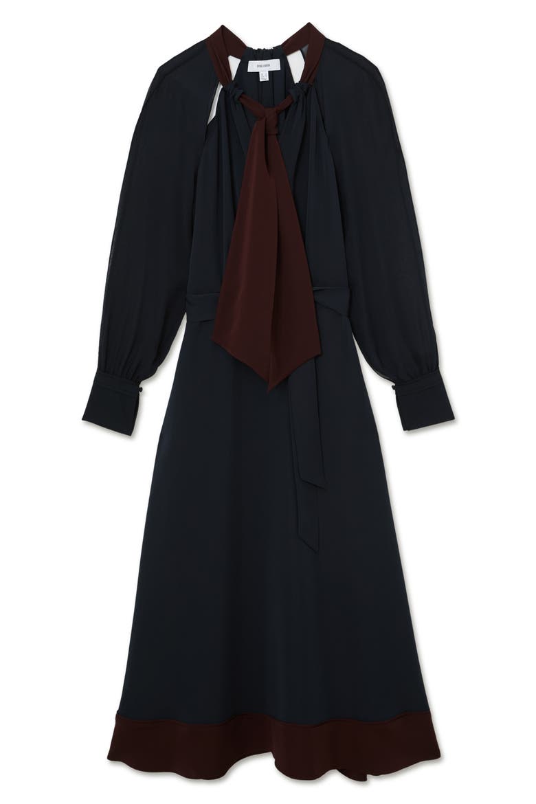 Estella Tie Neck Long Sleeve Maxi Dress, Alternate, color, NAVY/ BURGUNDY
