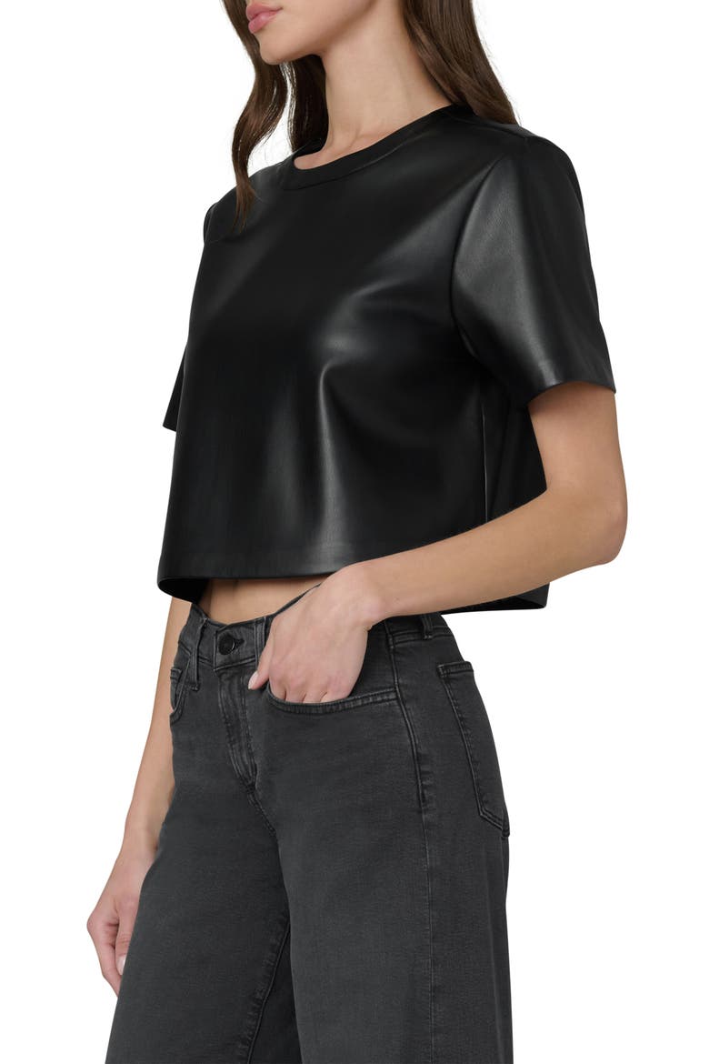 The Boxy Crop Faux Leather T-Shirt, Alternate, color, BLACK