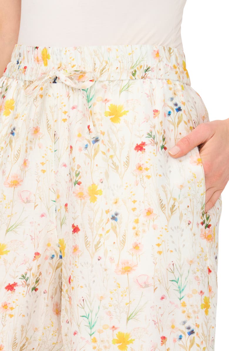 Vince Camuto Floral Print Tie Waist Wide Leg Pants, Alternate, color, Ultra White