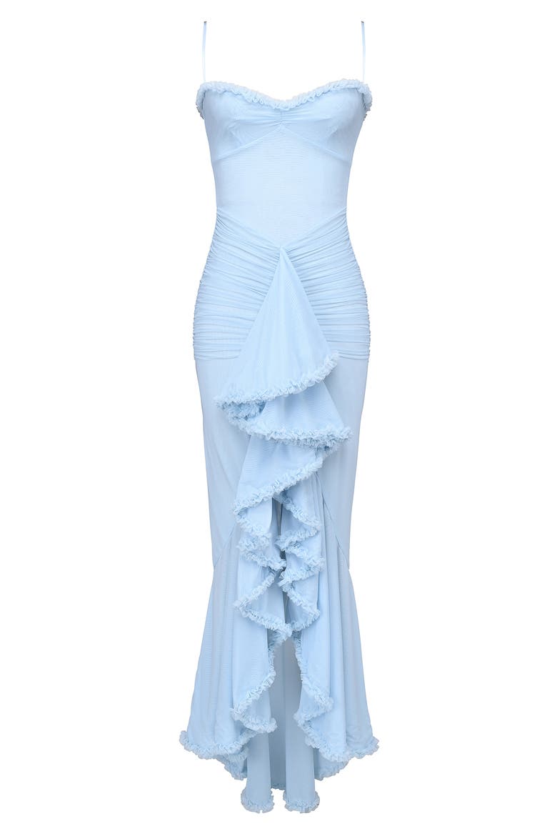 Gabbi Ruffle Mesh High-Low Cocktail Dress, Alternate, color, ICE WATER