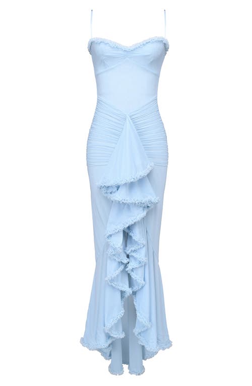 Shop House Of Cb Gabbi Ruffle Mesh High-low Cocktail Dress In Ice Water