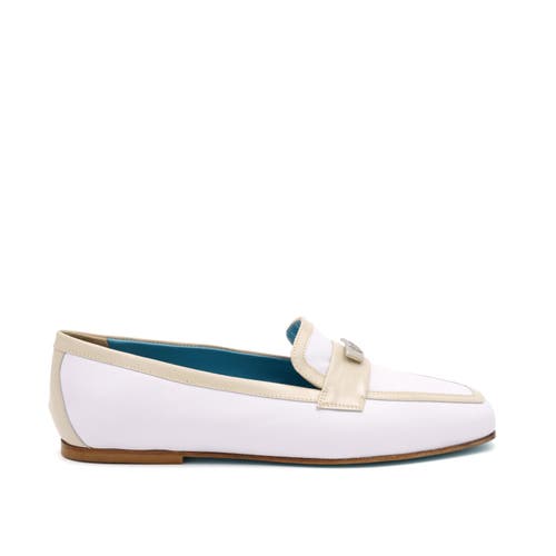 Valentina Rangoni Briseide Flat Loafer With Logo Bit In White/beige