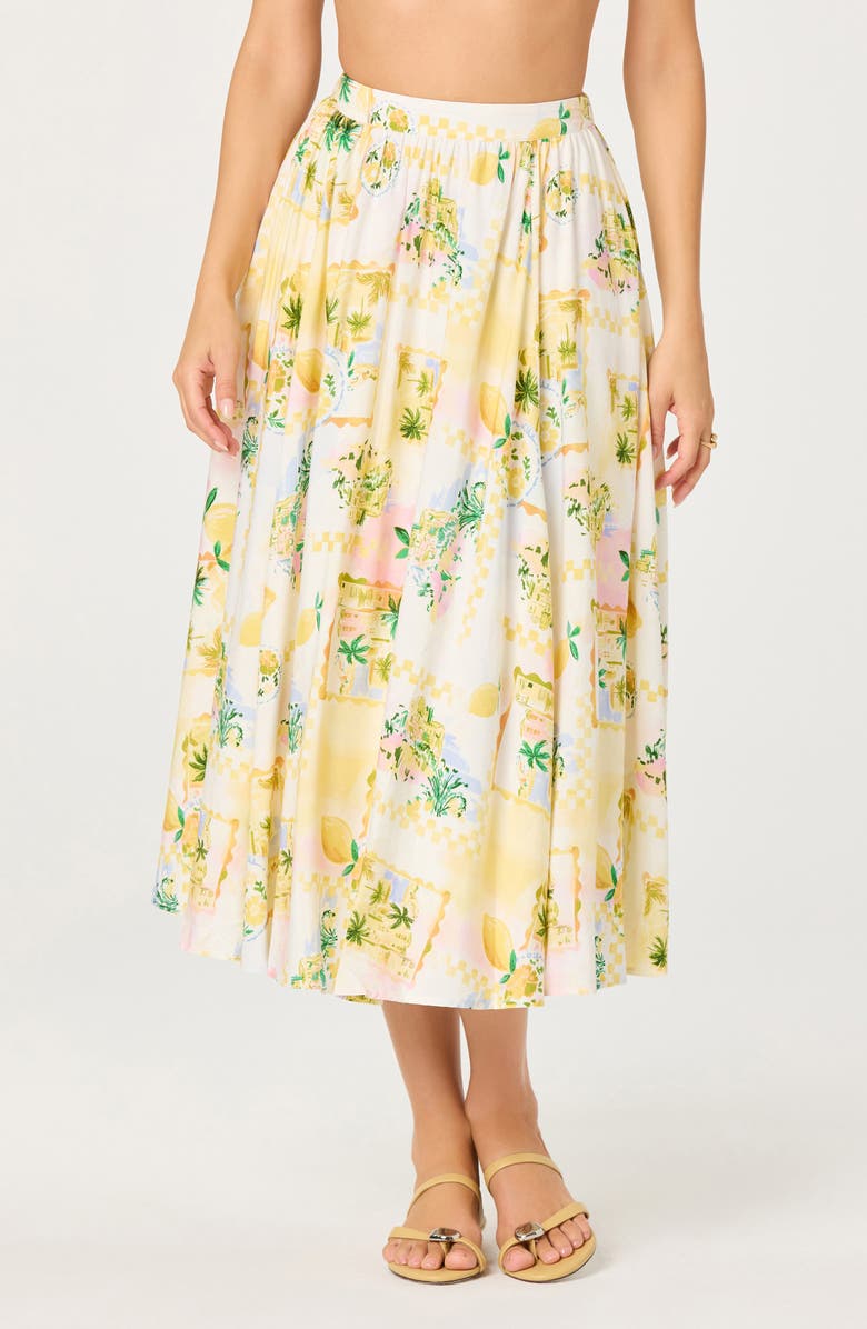 ASTR the Label Kaleigh Print A-Line Midi Skirt, Alternate, color, Lemon Paradise