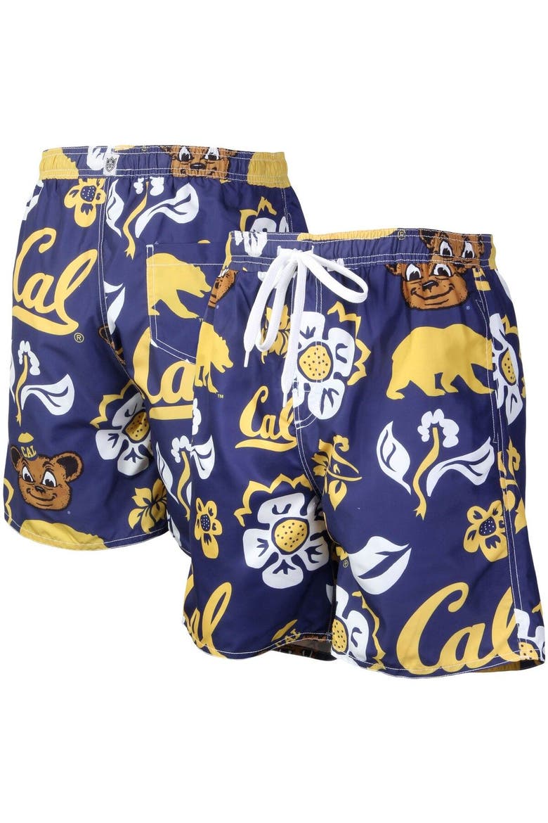 Men's Wes & Willy Navy Cal Bears Floral Volley Logo Swim Trunks, Main, color, Navy