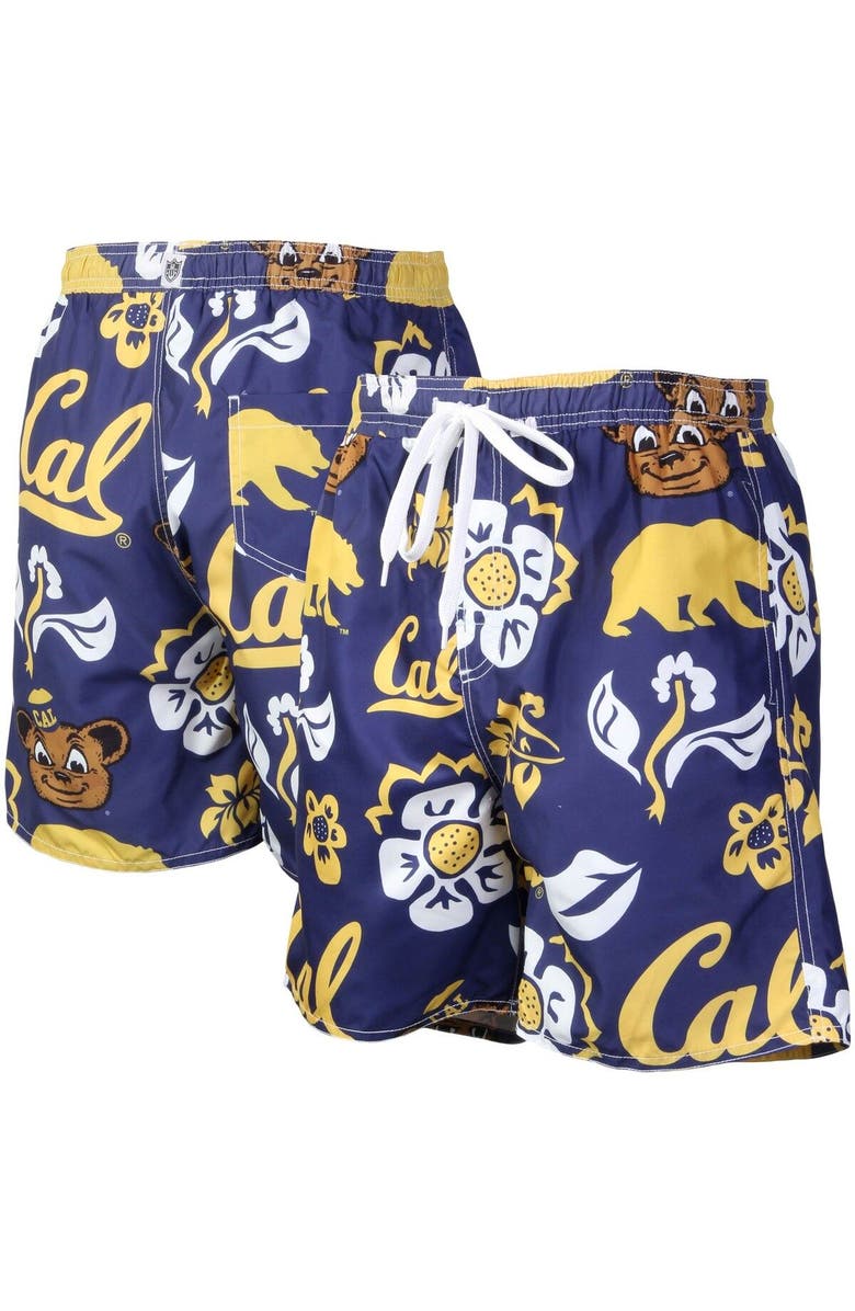 Wes & Willy Men's Wes & Willy Navy Cal Bears Floral Volley Logo Swim Trunks, Main, color, 