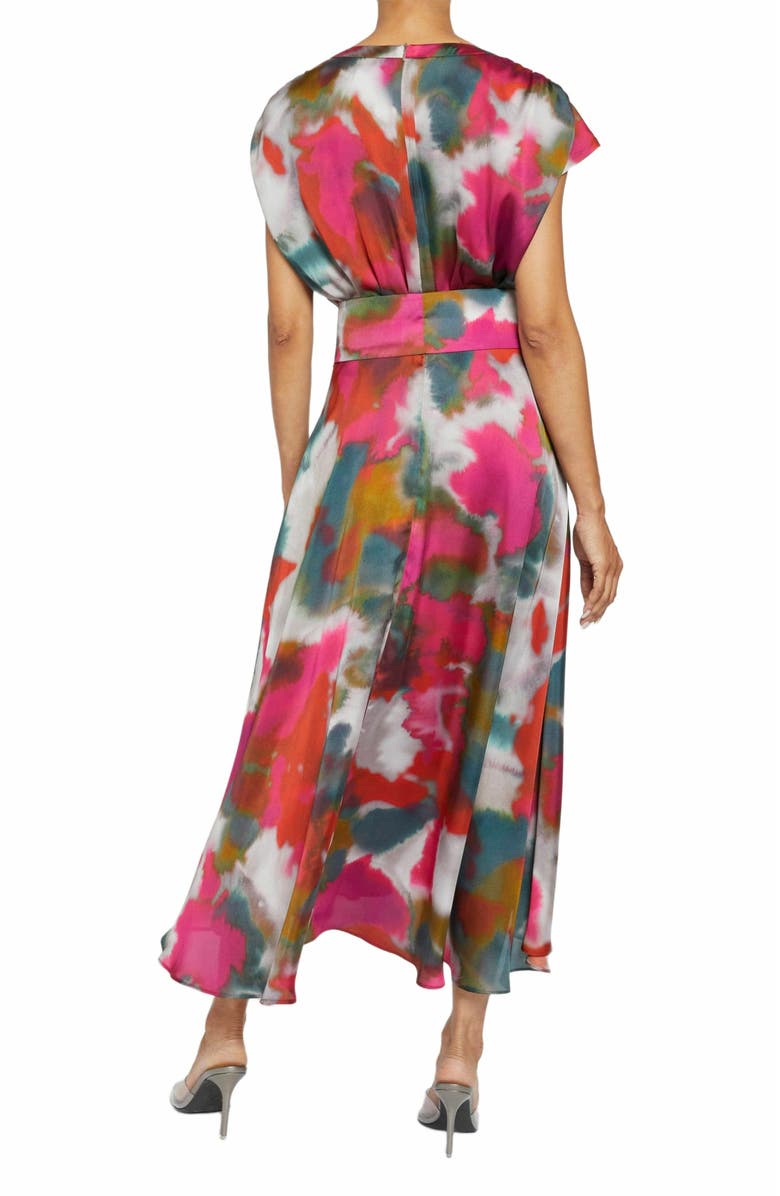 Santorelli TALIA Faux-Wrap Midi Dress with Hi-Lo Skirt in Abstract Print, Alternate, color, Sedona Multi