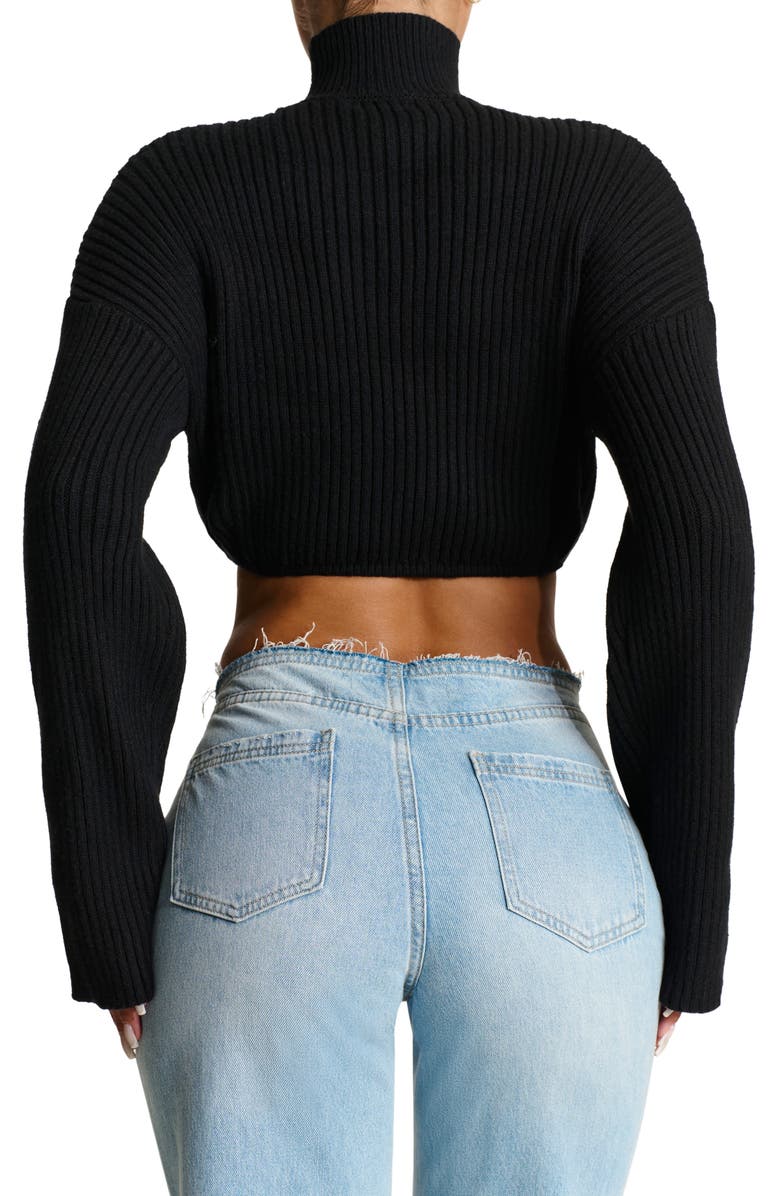 Naked Wardrobe Crop Rib Turtleneck Sweater, Alternate, color, Black