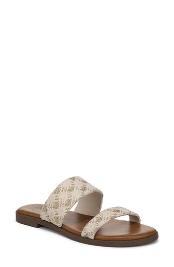 Blowfish Malibu Curtis 2 Woven Slide Sandal In Natural/gold Crochet Fabric