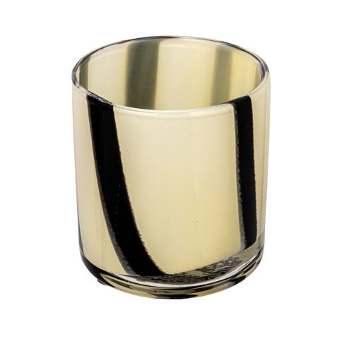 Round Glass Candle Holder/Vase with Stripes, Cream and Black
