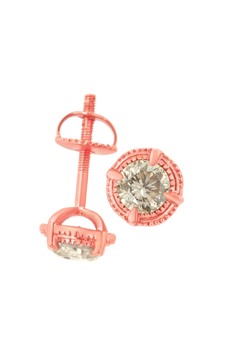 Haus of Brilliance .925 Sterling Silver Diamond Solitaire Milgrain Stud Earrings, Alternate, color, Rose