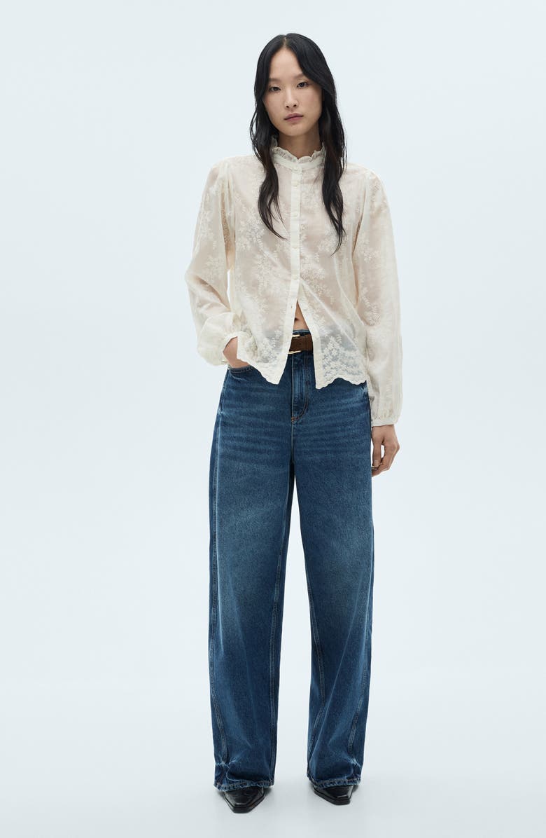 MANGO Embroidered Floral Lyocell Blend Shirt, Alternate, color, 